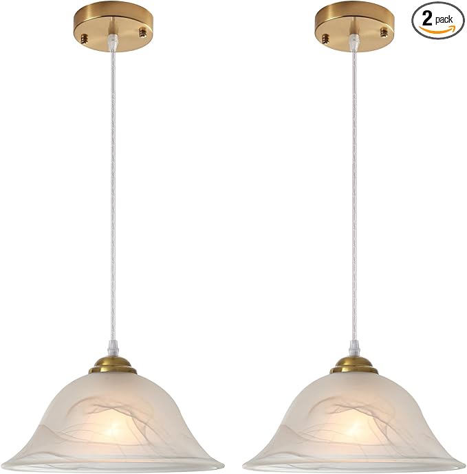 Glass Pendant Lights Kitchen Island, 11.8 Inch Frosted Glass Pendant Light, Gold Pendant Light 2-Pack, Kitchen Pendant Lights for Kitchen Island, Dining Room, Bar, Cafe