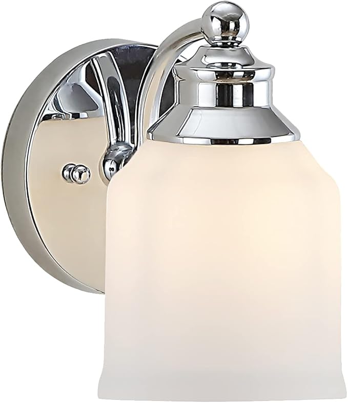 JONATHAN Y 7.5" Chrome Modern Farmhouse LED Vanity Light Wall Sconce Fixture, Frosted White Glass Shade, Dimmable Wall Lamp for Bathroom Mirror Kitchen Sink, UL Listed JYL7549A