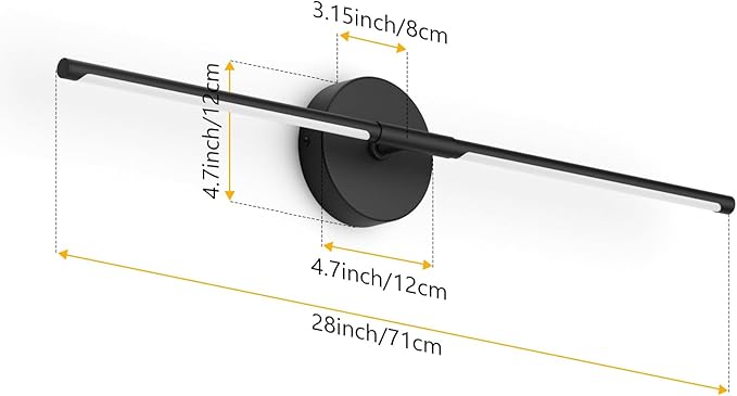 Modern Bathroom Vanity Light Bar 28inch,5000K Black LED Vanity Lighting Fixture Bathroom Sconce 360° Rotate