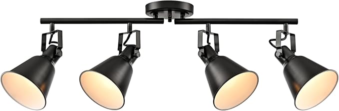 DIRYZON 4-Light Industrial Matte Black Adjustable Round Track Lighting, Semi Flush Mount Ceiling Light with Multi-Directional Heads for Kitchen, Living Room, Bedroom, Hallway, Dimmable