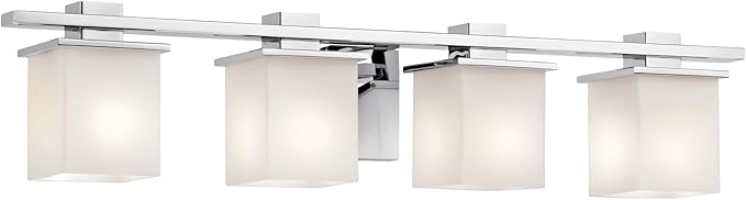 Kichler Tully 32" Vanity Light in Chrome, 4-Light Modern Bathroom Light with Satin Etched Cased Opal Glass, (32" W x 6.5" H), 45152CH