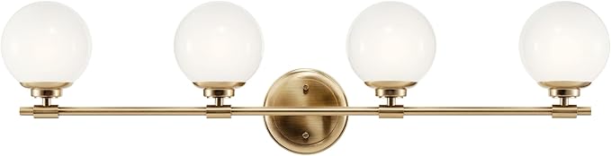 Kichler Benno 4-Light Bathroom Vanity Light Fixture with Opal Glass in Champagne Bronze, Modern Wall Mount Over Mirror for Bathroom or Powder Room (8.75" x 34"), 55173CPZ