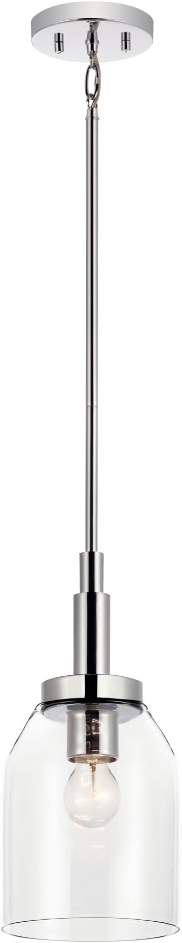 Kichler Madden 1-Light Mini Pendant with Clear Glass in Chrome, Sloped Ceiling Compatible, for Bathroom or Kitchen (15" x 7"), 52725CH