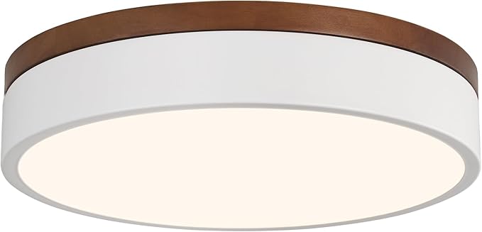 Led Flush Mount Ceiling Light: 11.8" Modern Dimmable White Walnut Wood Low Profile Close to Ceiling Light Fixture - 5CCT Round Minimalist Flat Overhead Lighting for Bedroom Laundry Hallway Living Room