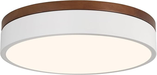 Led Flush Mount Ceiling Light: 11.8" Modern Dimmable White Walnut Wood Low Profile Close to Ceiling Light Fixture - 5CCT Round Minimalist Flat Overhead Lighting for Bedroom Laundry Hallway Living Room