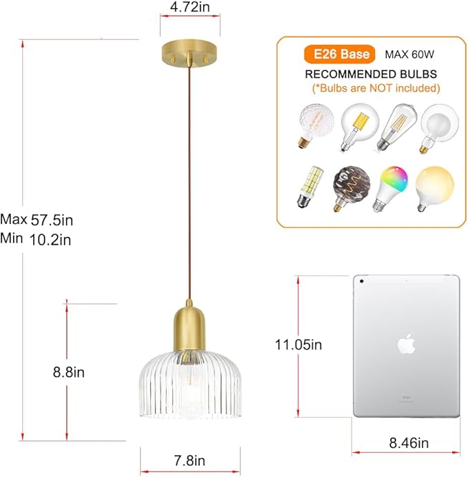 Lxybcce Mid Century Modern Glass Pendant Light, Gold Kitchen Island Pendant Light Fixture, Minimalist Brushed Brass Ceiling Hanging Lamp, Adjustable Hanging Lighting for Barthroom Dining Room Hallway
