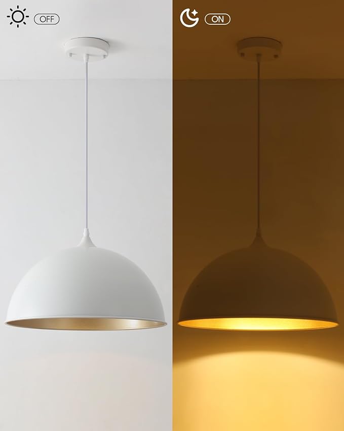 White Pendant Lights Kitchen Island 15.7", Modern Large Pendant Light Adjustable Height, Farmhouse Dome Hanging Light for Dining Room Bedroom Foyer Barn