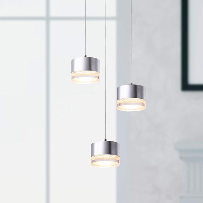 Jupiter 3 Mini Pendant Lighting Nickel - LED Hanging Light Fixture for Kitchen Island, Bar, Foyer - Cluster Pendants - Dimmable, Adjustable Wire, Lamp Bulb Included