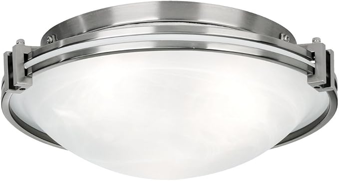Possini Euro Design Modern Ceiling Light Flush Mount Fixture 16 3/4" Wide Brushed Nickel Silver Metal Marbleized Glass Shade for Bedroom Kitchen Living Room Family Hallway Bathroom House Dining
