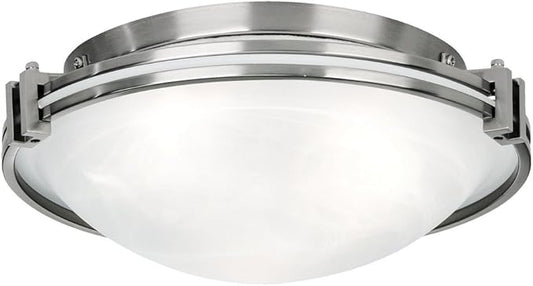 Possini Euro Design Modern Ceiling Light Flush Mount Fixture 16 3/4" Wide Brushed Nickel Silver Metal Marbleized Glass Shade for Bedroom Kitchen Living Room Family Hallway Bathroom House Dining