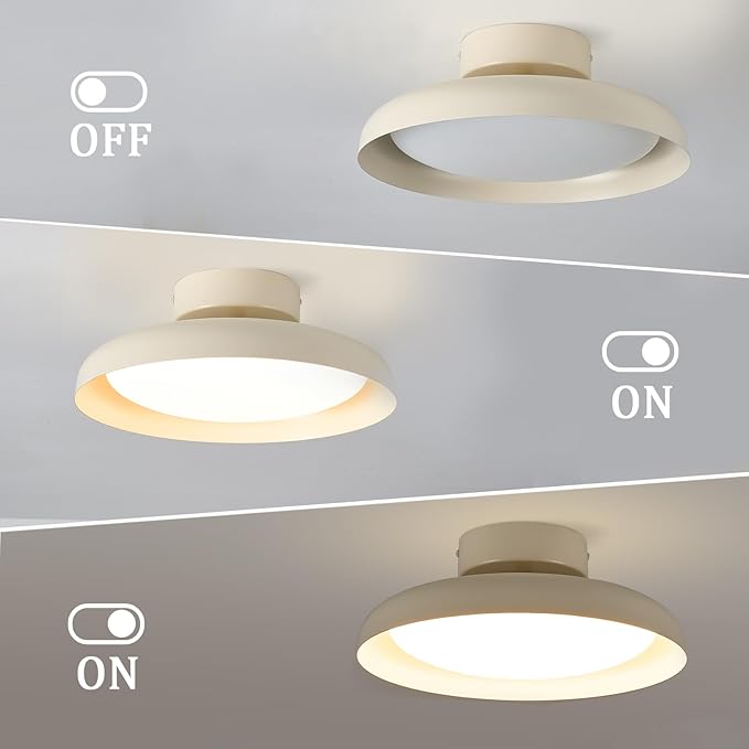 BISAMIYA Modern LED Ceiling Light, Brass Accent 12.6 Inch Semi Flush Mount Ceiling Light, Adjustable Angle Light Fixture, 3000K/Warm White/18W, for Hallway, Entryway, Kitchen