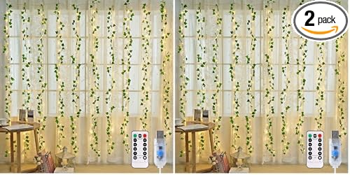 JMEXSUSS Vines Lights for Bedroom, 200 LED Vines Fairy Lights, Artificial Ivy Leaf Light for Wall Curtain Wedding Party Christmas Indoor Decor, 6.5ft x 6.5ft with Remote (Pack of 2)