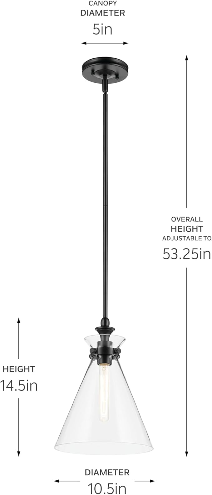 Kichler Laria 1-Light Pendant, Updated Traditional Light, Sloped Ceiling Compatible, for Kitchen with Clear Glass in Black (14.5" x 10.5"), 52774BKCLR