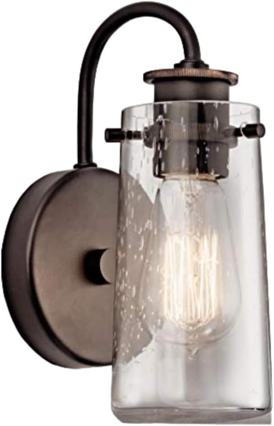 Kichler Braelyn 9.5" Wall Sconce in Olde Bronze®, 1-Light Industrial Wall Mount with Clear Seeded Glass, (9.5" H x 5" W), 45457OZ
