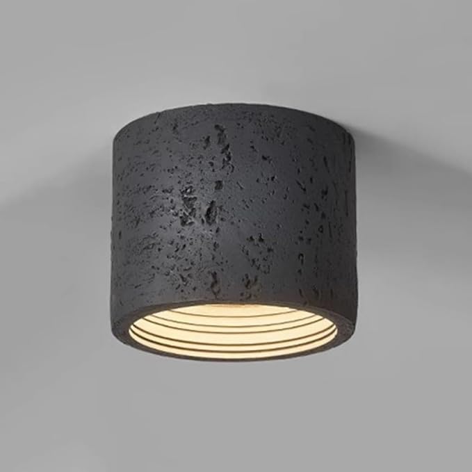 Modern Minimalist Concrete Ceiling Light Fixture Flush Mount LED Ceiling Lamp for Living Room, Bedroom, Hallway Wabi-Sabi Style Cement Cylinder Spotlight Warm White 3000K(Black Color,H-11cm)