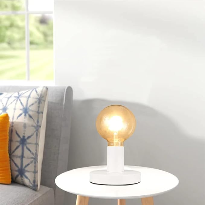 Industrial Table Lamp Base,Small Polished Metal Desktop Light Sockets Base Only,Vintage E26/E27 Edison Screw Light Bulb Holder Base,with 6ft Cord Switch Plug Bulb Base Holder（White）