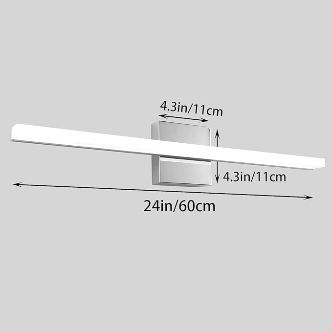 LED Bathroom Vanity Light 24inch Over Mirror Lighting Fixture Modern Indoor Chrome 12W 5000K Cool White Wall Sconce for Bathroom Bedroom Living Room