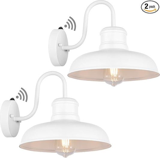 TOBUSA 2-Pack Dusk to Dawn Outdoor Wall Lights, Waterproof Farmhouse Gooseneck Barn Lights, 11.5'' White Outside Wall Sconces for House, Porch, Garage