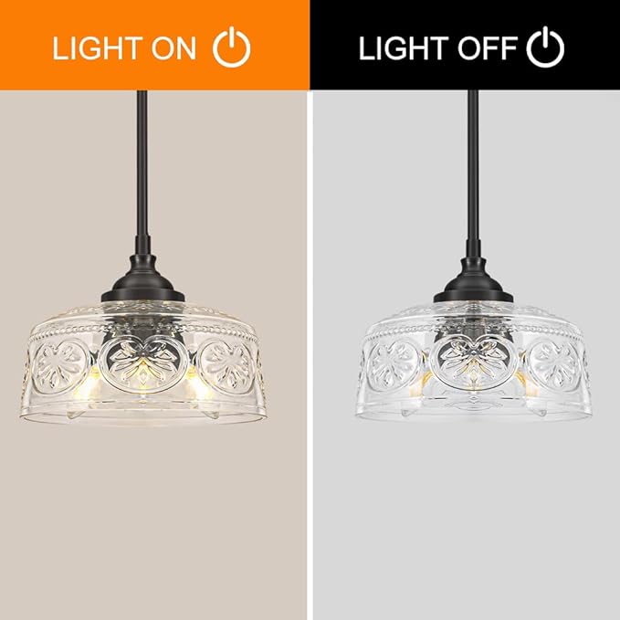 3-Light Adjustable Pendant Lights Kitchen Island, Black Metal & Clear Glass Ceiling Pendant Light, Vintage Drop Lights for Bathroom, Hallway, Convertible Ceiling Mount Or Hanging Fixture, 90°Swivel