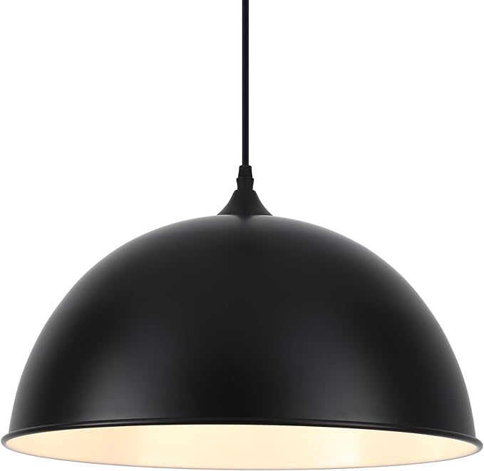 Black Pendant Light 15.7 Inch, Modern Pendant Lights Kitchen Island,Large Farmhouse Hanging Light for Dining Room Bar Cafe Bedroom