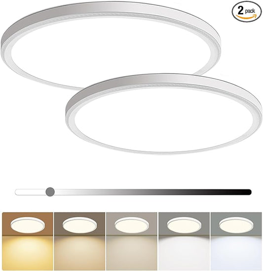 2 Pack 12 Inch Dimmable LED Flush Mount Ceiling Light Fixture 28W 3200LM 5 Color Temperature in One Super Slim Round Ceiling Lamp Low Profile Ceiling Lights for Living Bedroom Kitchen Laundry White