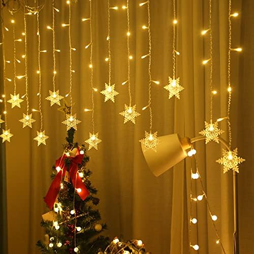 Christmas Snowflakes LED Curtain String Lights 11.5ft/3.5M 96LED Christmas Window Curtain Light Plug in String Light for Xmas Decor,Indoor and Outdoor,Birthday Party,Wedding, Bedroom Patio