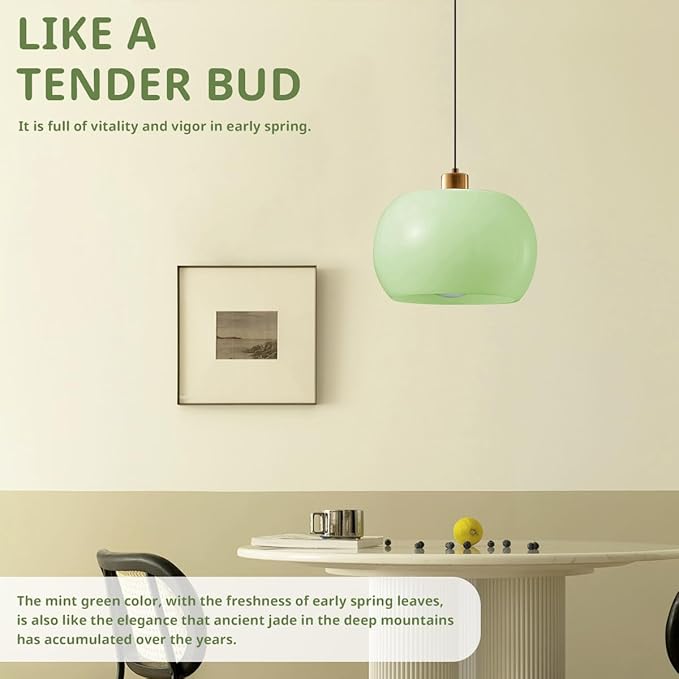 2 Pack Nordic Modern Pendant Lighting, Gold Round Green Glass Hanging Ceiling Light Fixtures for Kitchen Island Dining Room Hallway