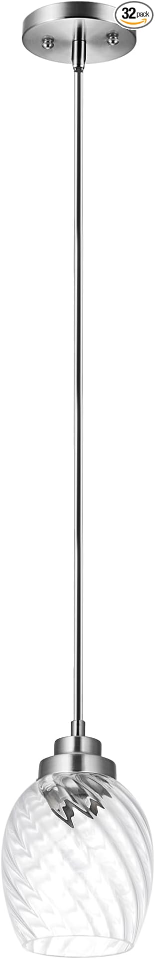 Glass Pendant Lights Kitchen Island,Twisted Clear Glass Treatment Pendant Light,Modern Hanging Light for Kitchen Sink Dining Room Bedroom, E26 (Brushed Nickel, 1pack)