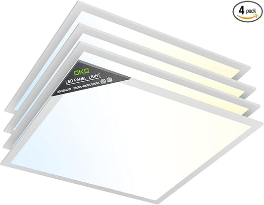 OKQ 2x2 LED Flat Panel Light Drop Ceiling Office Fixture,5 CCT 3000K-6500K Adjustable & 5 Wattage Selectable, 0-10V Dimmable, 2X2 LED Flush Mount Ceiling Light,ETL Listed 4 Pack