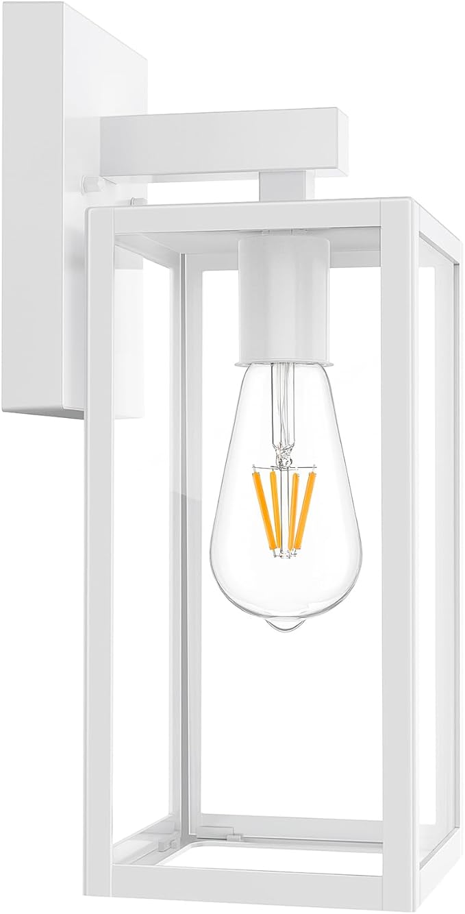 MAXvolador Outdoor Wall Lantern, Exterior Waterproof Wall Sconce Light Fixture, White Anti-Rust MountLights Clear Glass, E26 Porch Patio Lighting