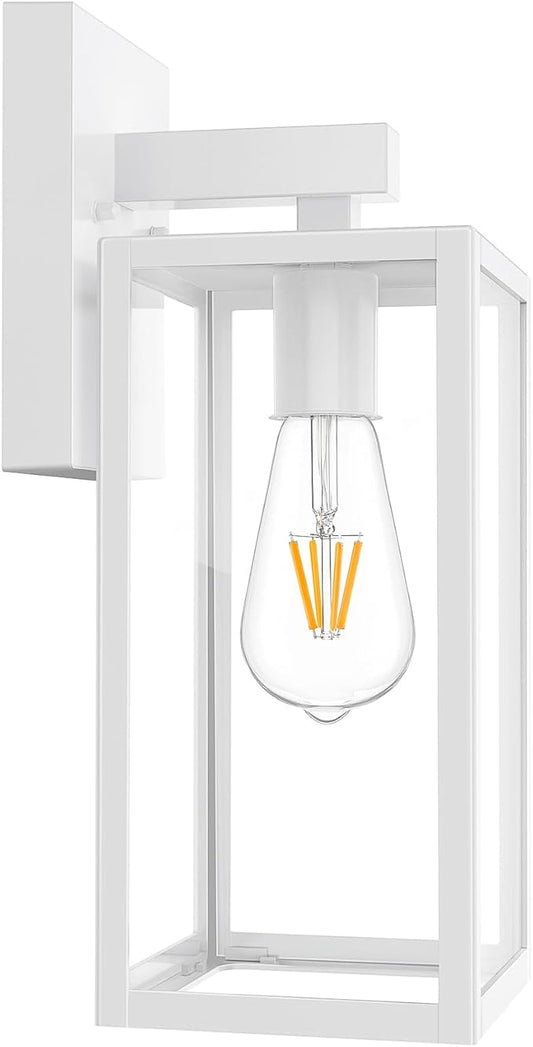 MAXvolador Outdoor Wall Lantern, Exterior Waterproof Wall Sconce Light Fixture, White Anti-Rust MountLights Clear Glass, E26 Porch Patio Lighting