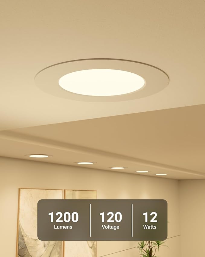Sunco 12 Pack Retrofit LED Recessed Lighting 6 Inch, Can Lights for Ceiling, 1200 LM, 15W, Selectable CCT 2700K/3000K/4000K/5000K/6000K, Dimmable, Ultra Thin Flat Light Fixture UL.