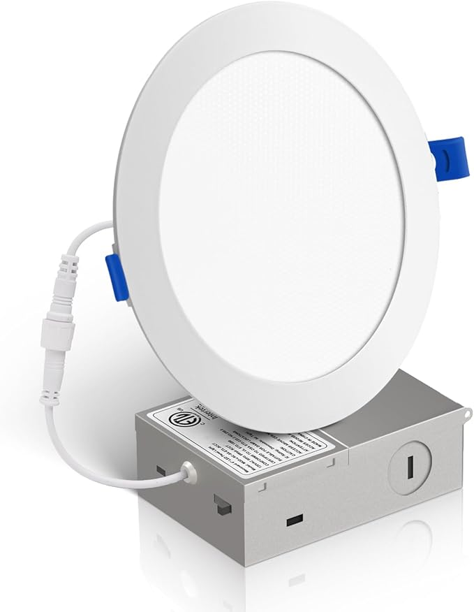 Recessed Lighting 6 Inch 1Pack, 6000K Anti-Glare LED Can Lights, 12W 1080LM High Brightness Dimmable Recessed Lights, Easy-to-Install Wafer Light with Junction Box, ETL & FCC & IC