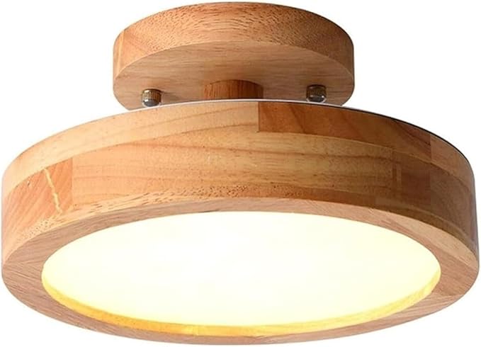 KISAD Nordic Modern and Minimalism Round Ceiling Lights Acrylic Shade Semi Flush Mount Ceiling Lamp Iron Frame Three-Color Mode Ceiling Light Fixture for Bedroom Living Room Entryway(Wood Color)