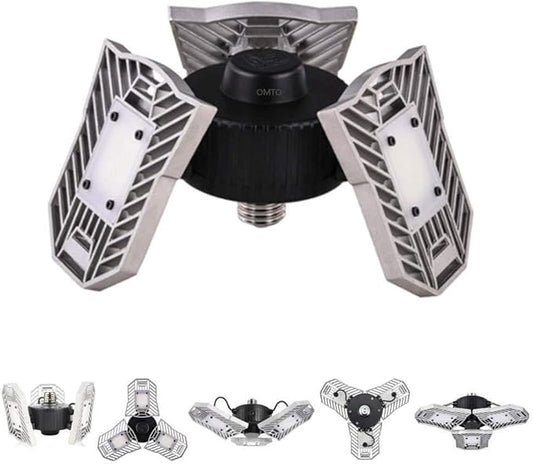 Deformable Garage Led Light High Intensity Mining Lamps 60W 6000LM Adjustable Ceiling Light Garage, Warehouse,Attic,Workshop,Basement. (3000K Warm White, Silver Motion Activated Version)