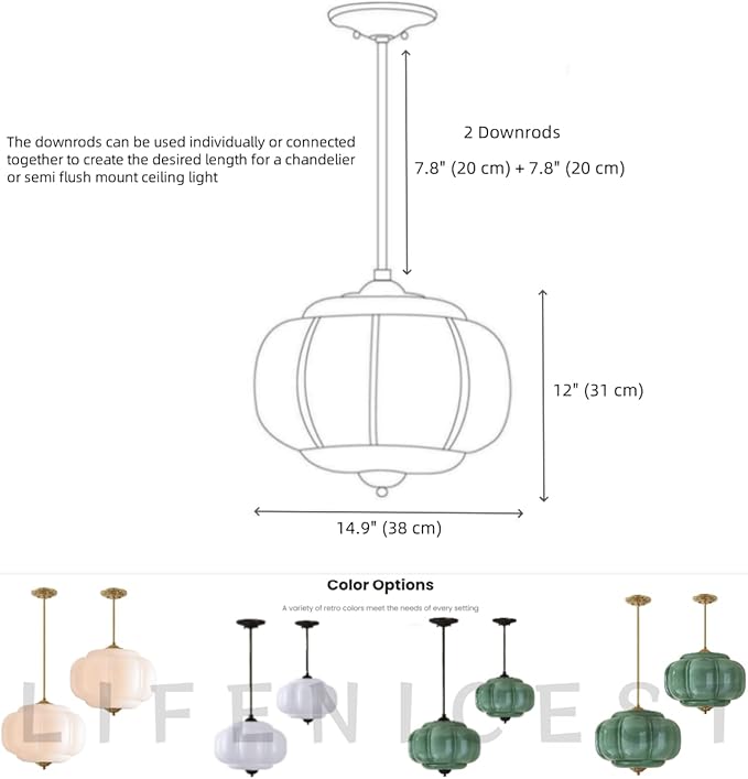 Green Milk Glass Pendant Light Vintage Schoolhouse Light Fixture Easy Change Bulb Chandelier Gold Traditional Semi Flush Mount Ceiling Light for Bedroom Kitchen Dining Room