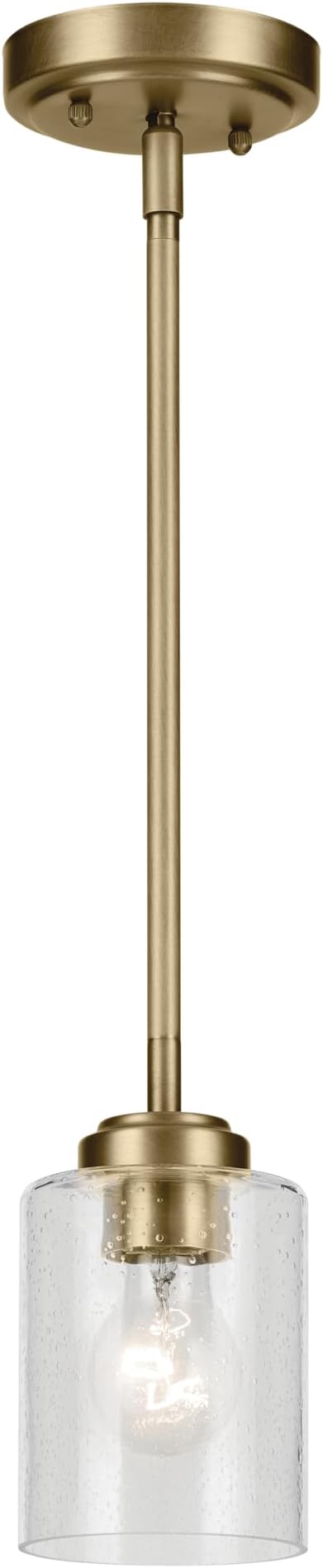 Kichler Winslow 7.5" 1-Light Mini Pendant Light with Clear Seeded Glass in Natural Brass for Kitchen, Bar, Laundry Sink, Bar Island (7.5" x 4.25"), 44032NBR