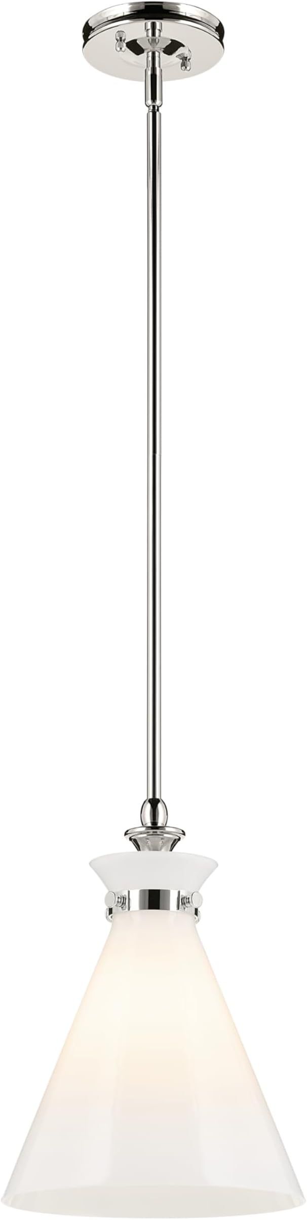Kichler Laria 1-Light Pendant, Updated Traditional Light, Sloped Ceiling Compatible, for Kitchen with Opal Glass in Polished Nickel (14.5" x 10.5"), 52774PM