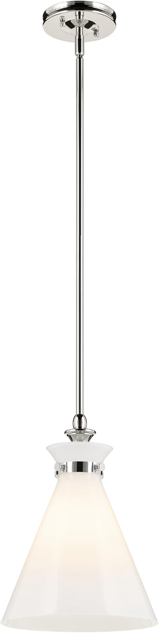 Kichler Laria 1-Light Pendant, Updated Traditional Light, Sloped Ceiling Compatible, for Kitchen with Opal Glass in Polished Nickel (14.5" x 10.5"), 52774PM