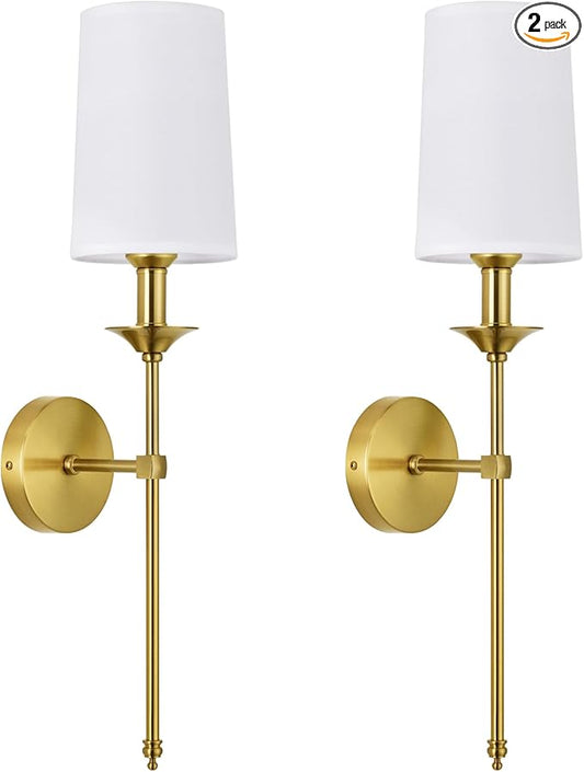 PASSICA DECOR Hardwired Wall Sconces Set of 2 Candle Gold Wall Light for Bedroom Living Room Vanity Hallway Farmhouse Wired Bathroom Sconce