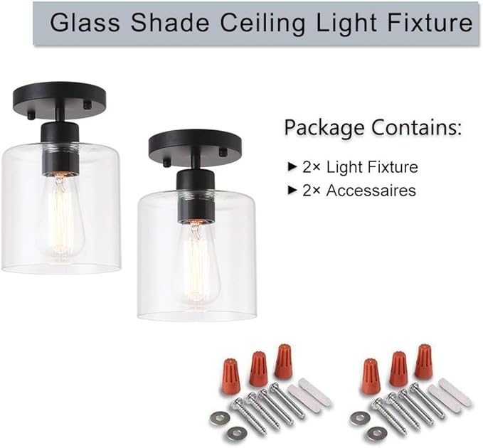 2 Pack Black Modern Semi Flush Mount Ceiling Light,Rustic Ceiling Light Fixture for Closet Hallway Entryway,Hallway Ceiing,Matte Black Finish (6 in)