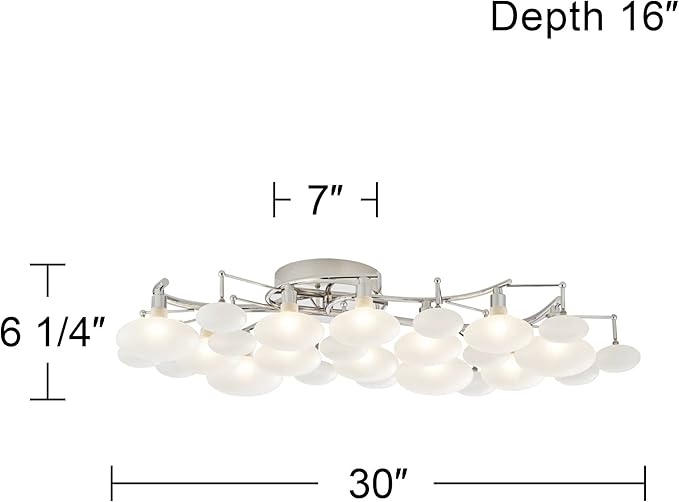 Possini Euro Design Lilypad Modern Ceiling Light Semi Flush-Mount Fixture 30" Wide Chrome 12-Light Frosted Opal Etched Glass for Bedroom Kitchen Living Room Hallway Dining Bathroom