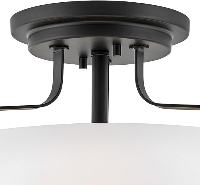 Hinkley Harper 3641BK Medium Semi-Flush Mount Ceiling Light, Sleek, Retro Style, Black and Etched Opal Glass