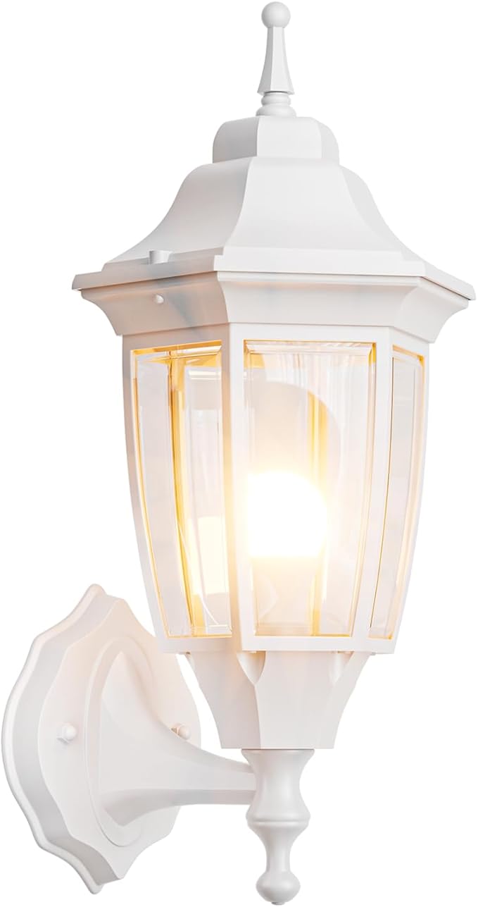 EMART Outdoor Front Porch Light, Exterior Anti-Corrosion, Waterproof Aluminum & Glass Shades Wall Lamp Fixture, Modern Sconce Lantern for Outside, House, Garage - 1 Pack, White （Bulb Included）