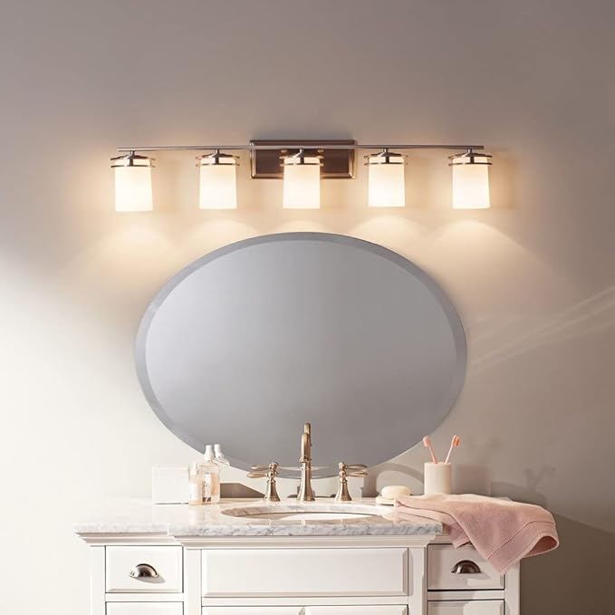 Kichler Hendrik 43" 5 Light Vanity Light with Satin Etched Cased Opal Chrome
