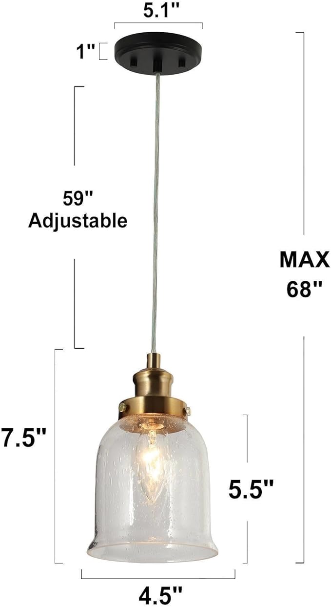KSANA Pendant Lights Kitchen Island, Gold Seeded Glass Pendant Light Fixtures, Modern Adjustable Hanging Pendant Lighting for Kitchen, Entryway, Foyer