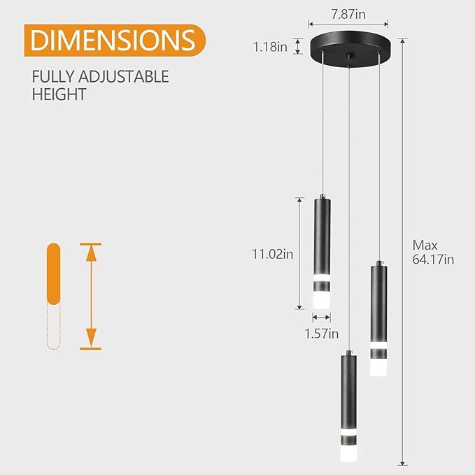 Modern Pendant Light Kitchen Fixture Dimmable LED Black Mini Pendant Lighting fo Kitchen Island Bedroom Bedside Table Small Pendant Lights (3-Light)