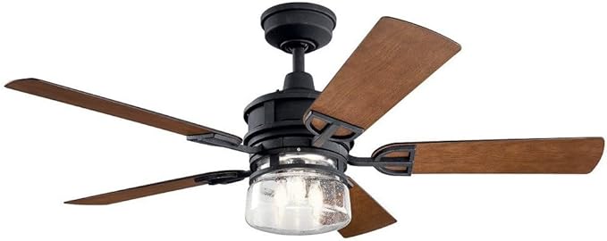 Kichler 310239DBK Lyndon Patio 52 Outdoor Ceiling Fan w/LED Lights & Wall Control, Distressed Black