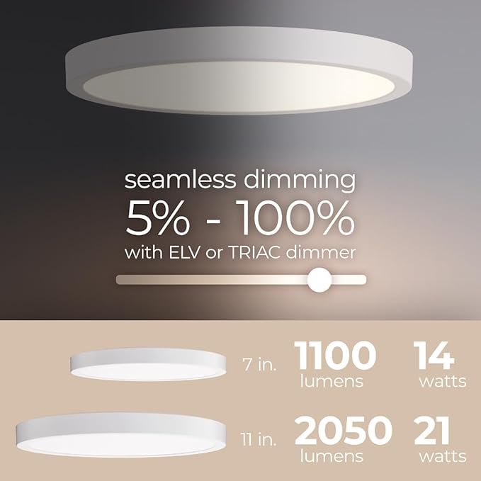 Builder Essential Round LED 7in Flush Mount 14W 1,100 Lumens with 5-CCT Selectability 2700-3000-3500-4000-5000K in Brushed Nickel