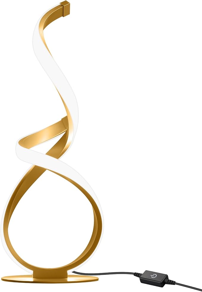 Bedside Table Lamp, LED Touch Dimmable Spiral Desk Lamp for Night Stands, 3 Color Temperature Modern Nightstand Light, Unique Side Light for Living Room, Bedroom, Gold